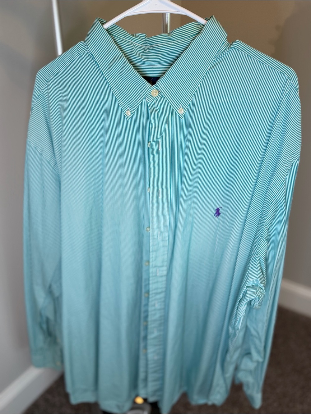 Ralph Lauren Men's Aqua and White Pinstripe Button-Down Shirt